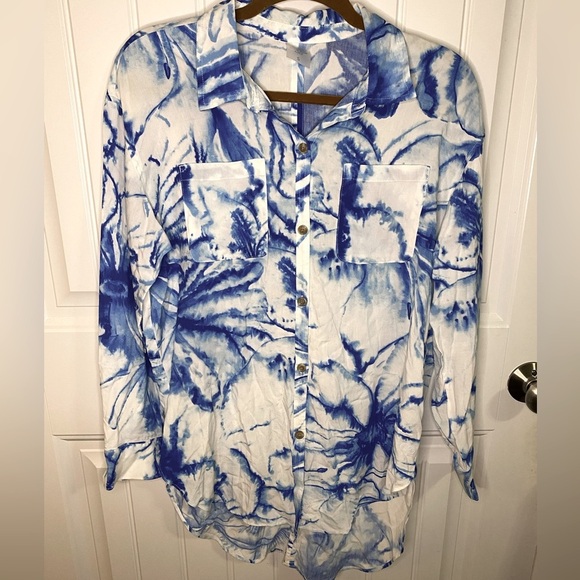 CALIA by Carrie Underwood Tie Dye Button Down Cover Up - Picture 2 of 11